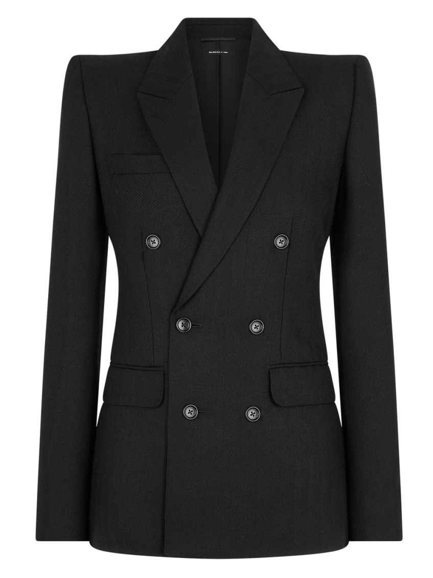 Tom Ford Black Harringbone Wool Double-breasted Tailored Jacket In Black