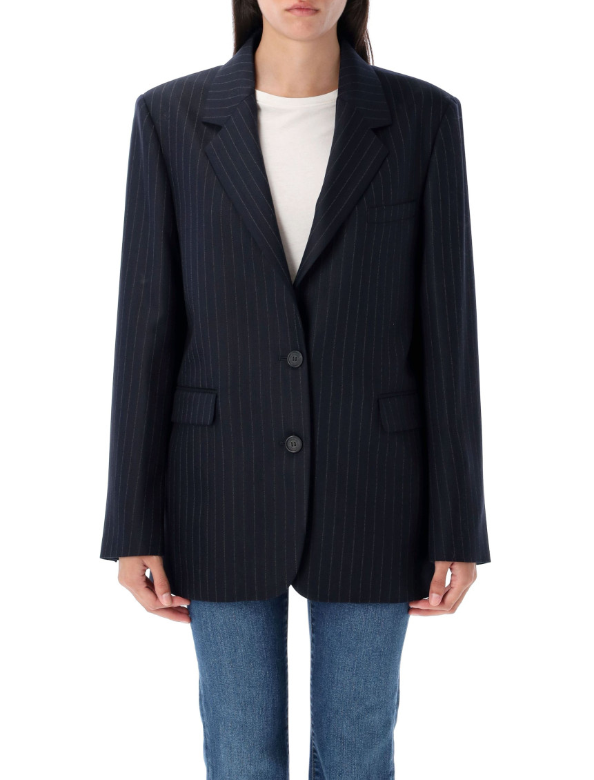 Golden Goose Blue Pinstriped Single-breasted Blazer In Wool In Blue