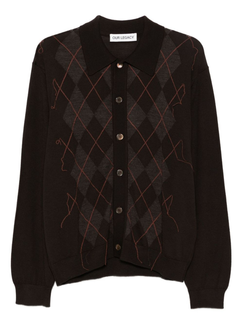 Our Legacy Mens Pub Argyle Evening Diamond-stitch Wool Polo Shirt In Burgundy