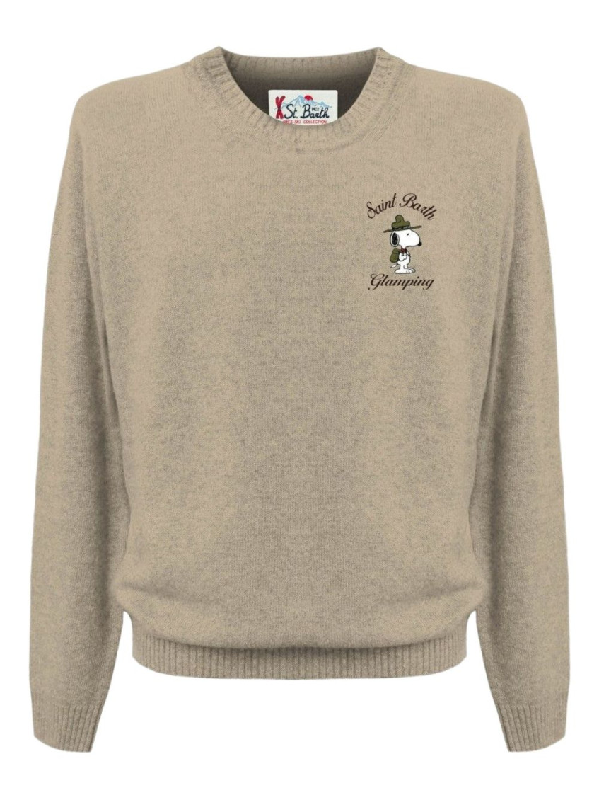 Mc2 Saint Barth Beige Crew Neck Sweatshirt With Ribbed Details In Brown