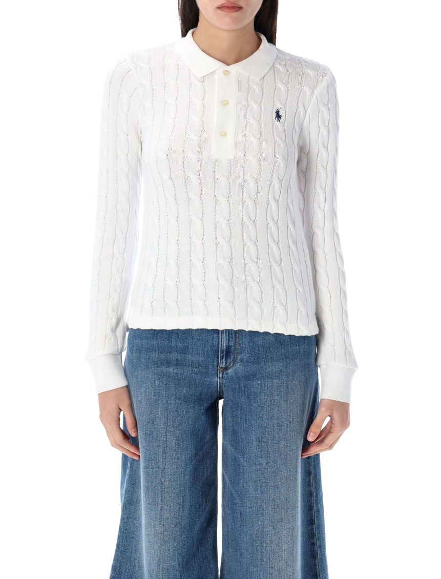 Ralph Lauren White Polo Collar Logo Sweater