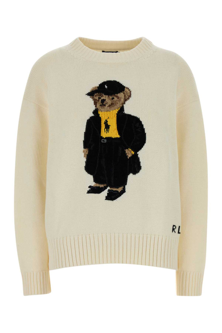 Ralph Lauren Off White Embroidered Crewneck Sweater