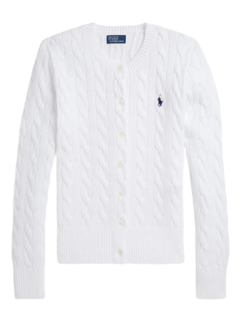 Ralph Lauren White Crewneck Logo Cardigan