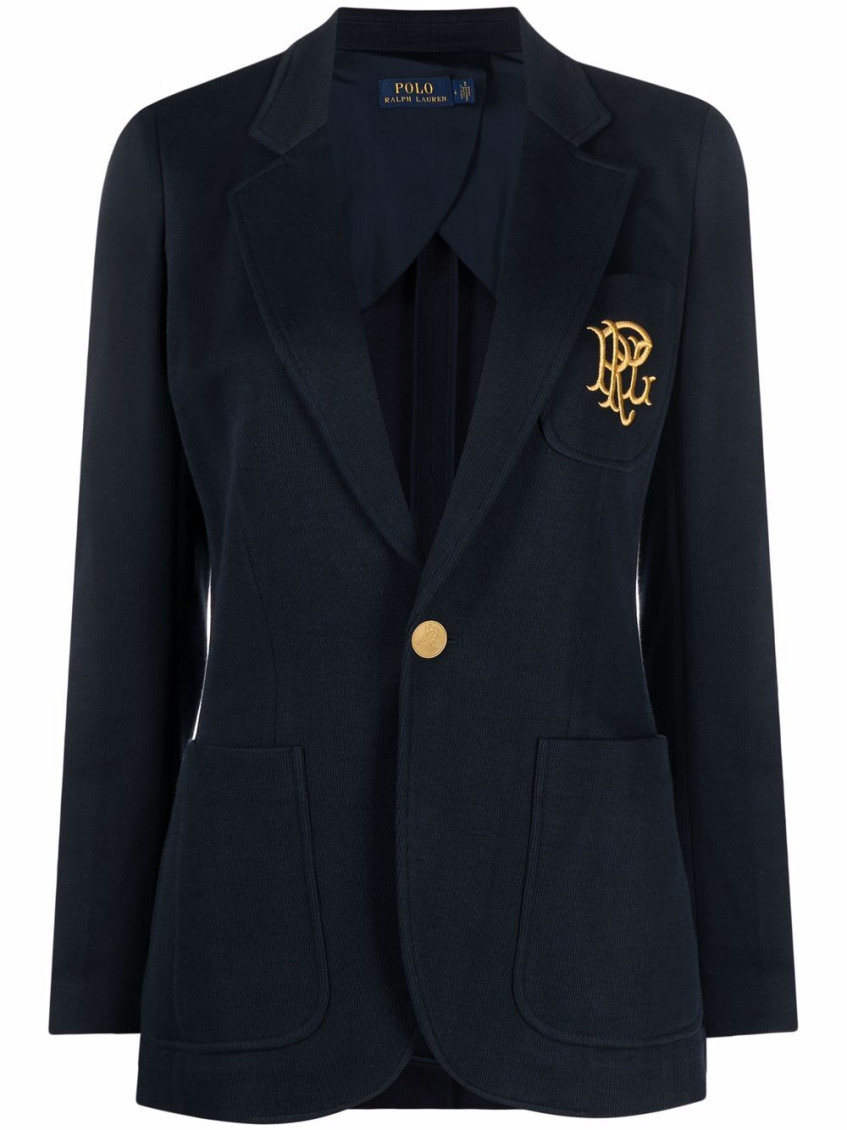 Ralph Lauren Navy Blue Embroidered Monogram Blazer