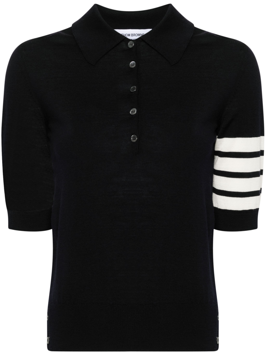 Thom Browne Poloshirt Aus Merinowolle Mit Streifen In Navy Blue