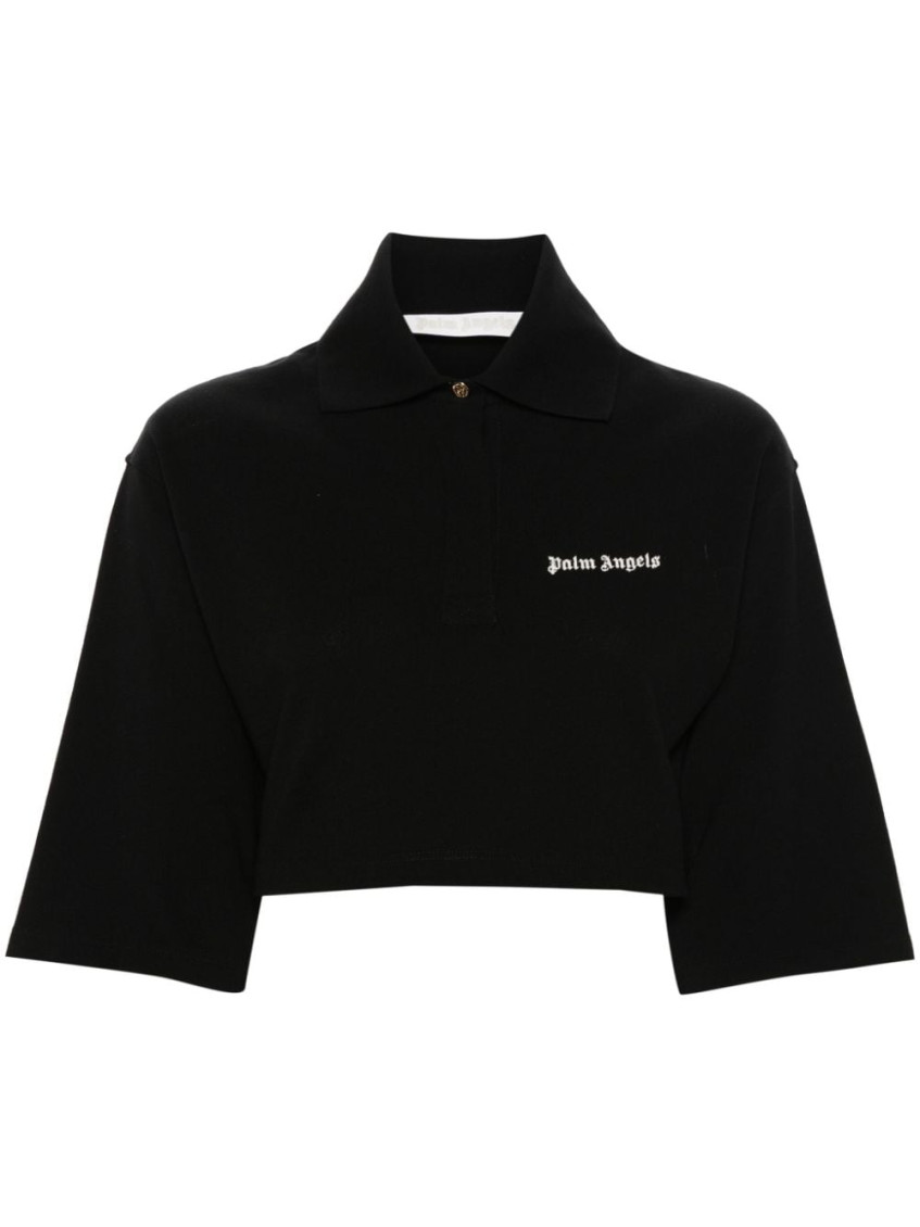 Shop Palm Angels Black Logo Cropped Polo Top