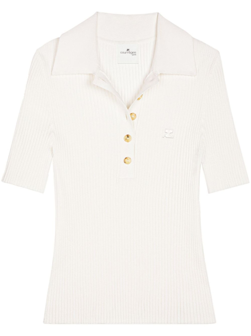 Courrèges Off White Logo-embroidered Ribbed Jumper In Off White