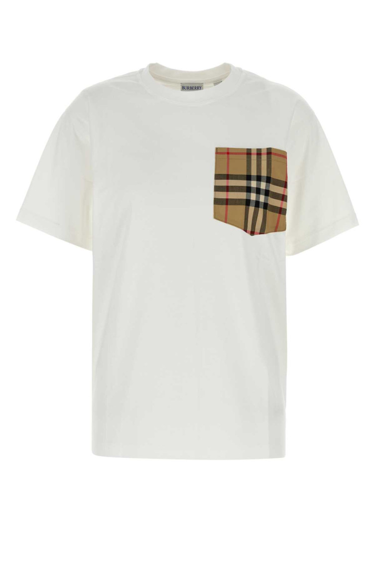 Burberry Women White Jersey Checked Twill-trimmed Cotton-jersey T-shirt Tee Shirt In White