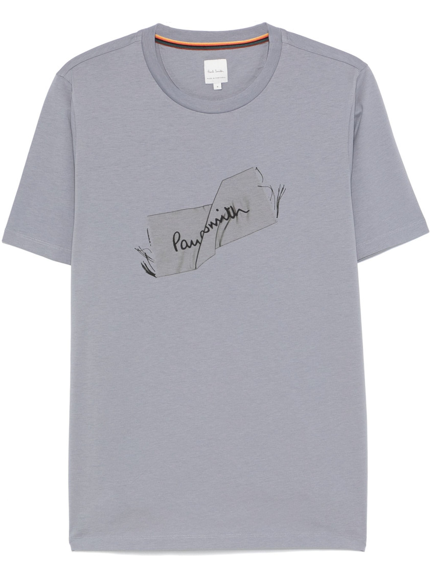 Paul Smith Label Print Crewneck T-shirt In Grey