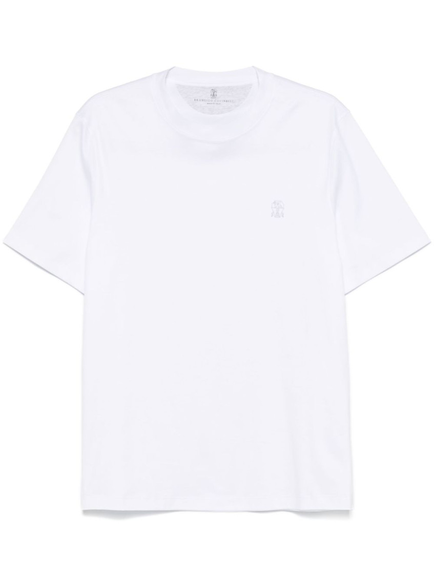 Brunello Cucinelli Men Cotton Jersey Crew-neck T-shirt With Logo And Faux-layering In White