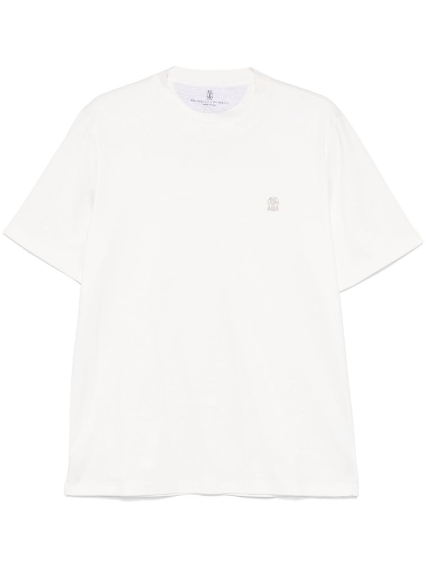Shop Brunello Cucinelli White Logo Cotton T-shirt