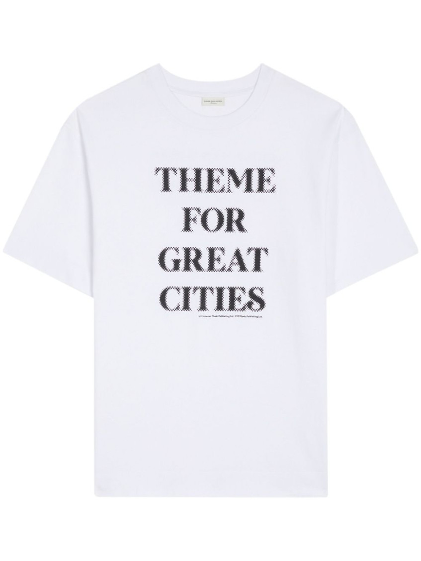 Dries Van Noten Cotton T-shirt With Statement Slogan Print In White