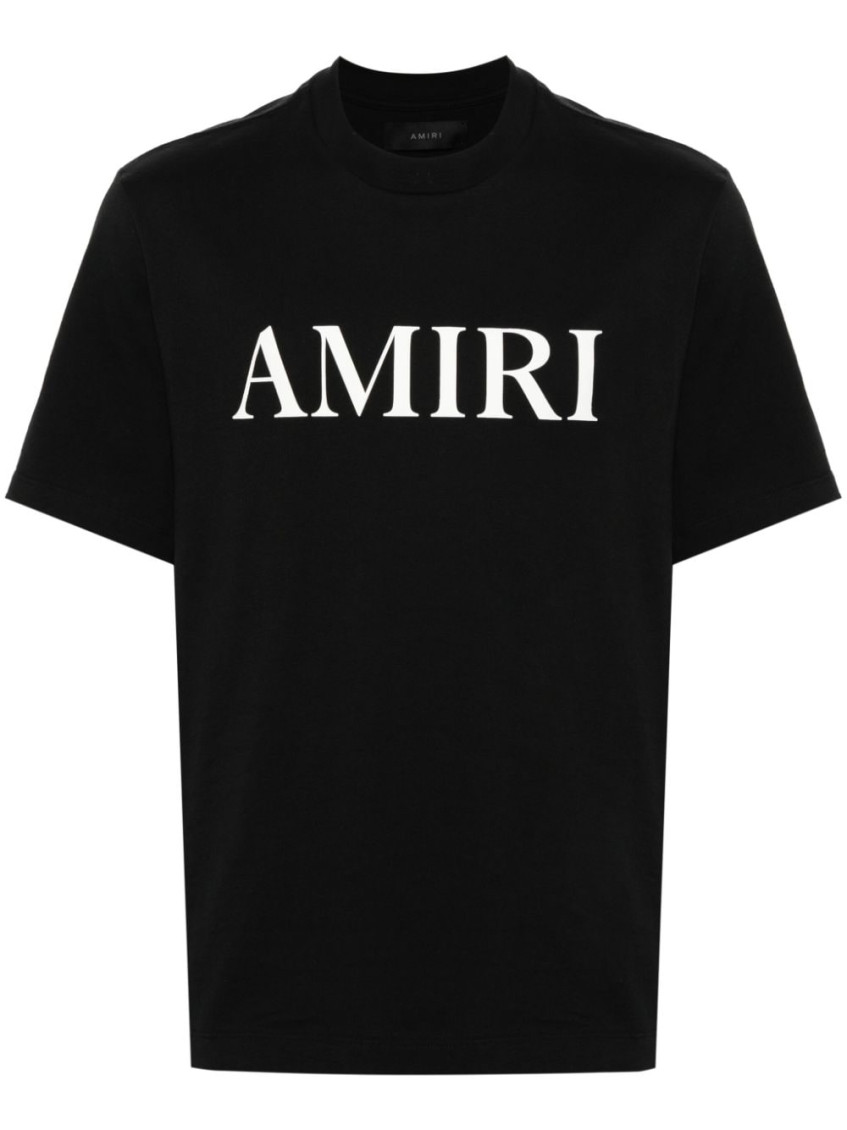 Amiri Black Crewneck T-shirt With Logo Lettering Print On The Front In Cotton Man In Black