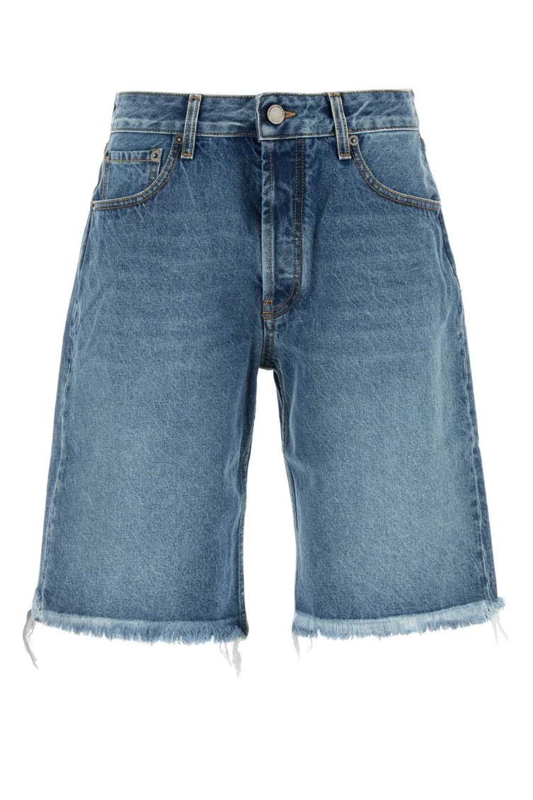 Alessandra Rich Bermuda Shorts With Frayed Hem And Belt Loops In Blue