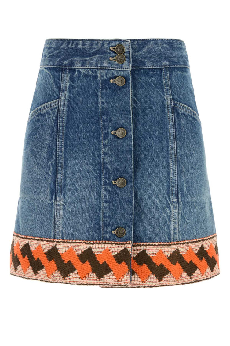 Shop Valentino Denim Mini Skirt In Blue