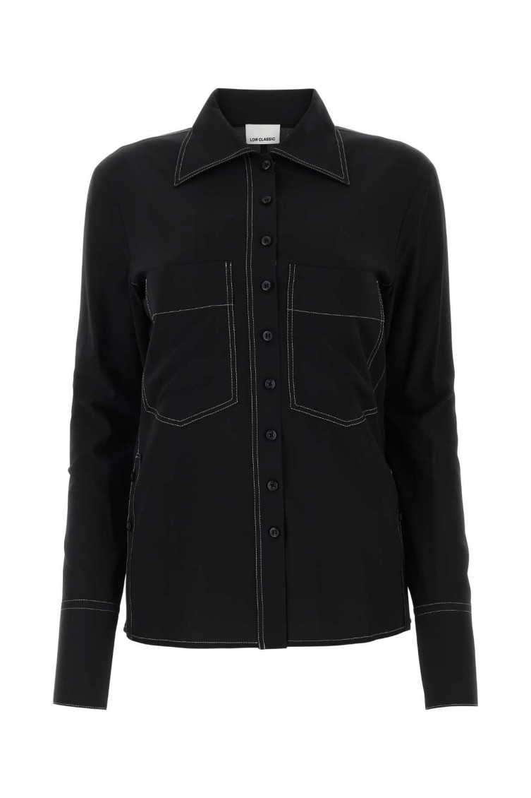 Low Classic Contrast-stitch Patch-pocket Regular-fit Silk-blend In Black