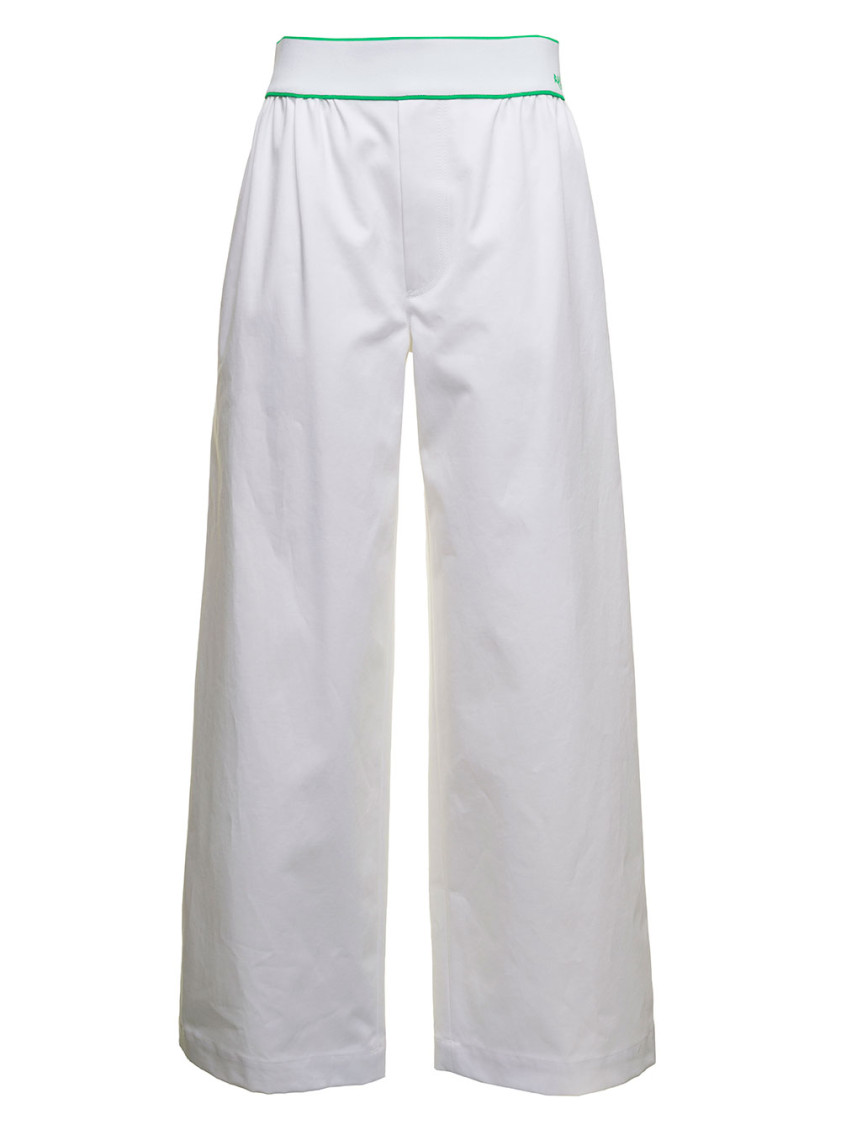 Shop Bottega Veneta White Cotton Wide-leg Pant