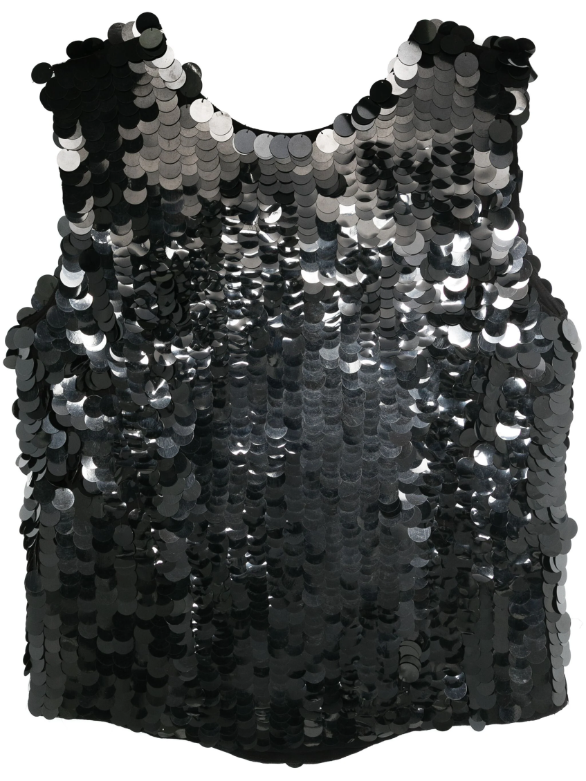 P.a.r.o.s.h Crew Neck Sequin Embellished Blouse With Keyhole In Black