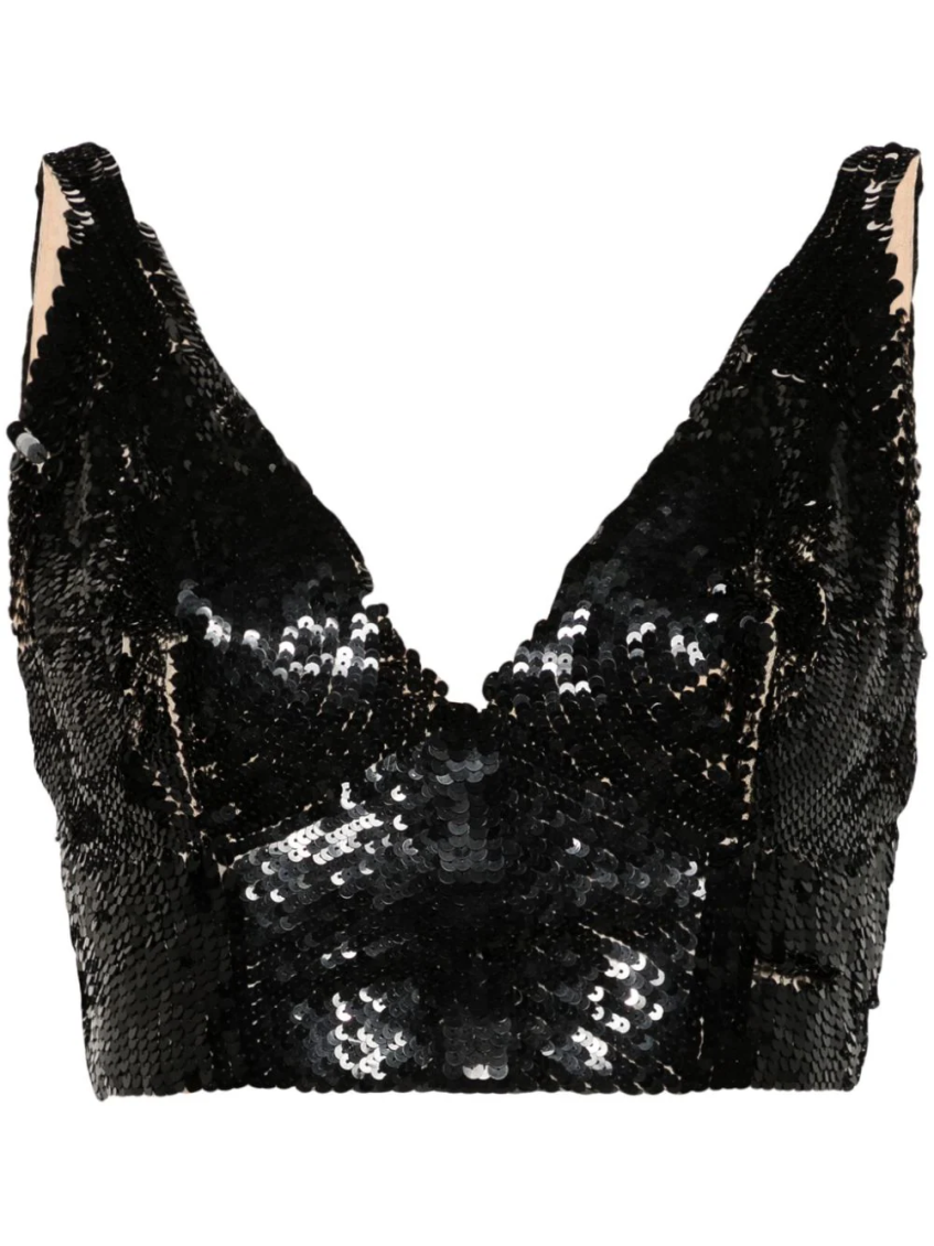 Shop P.a.r.o.s.h Black Grand Sequinned Crop Top