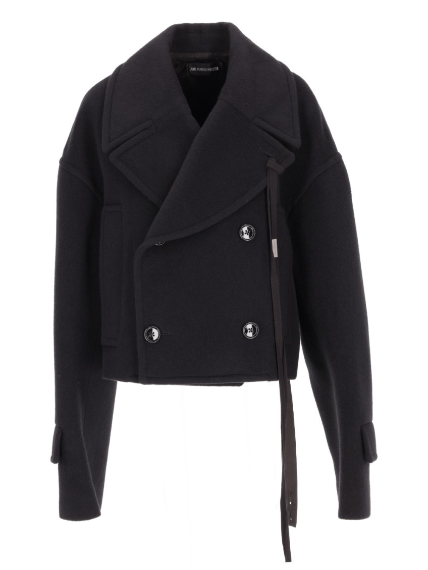 Ann Demeulemeester Double Breasted High Comfort Short Caban Bea In Black