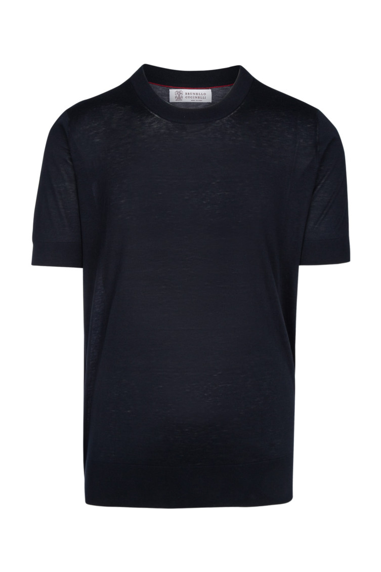 Brunello Cucinelli Crewneck Knitted Top In Blue