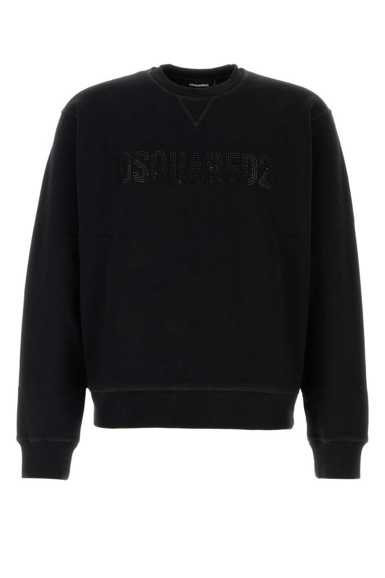 Dsquared2 Cotton Sweatshirt With Ribbed Cuffs And Hem In Black