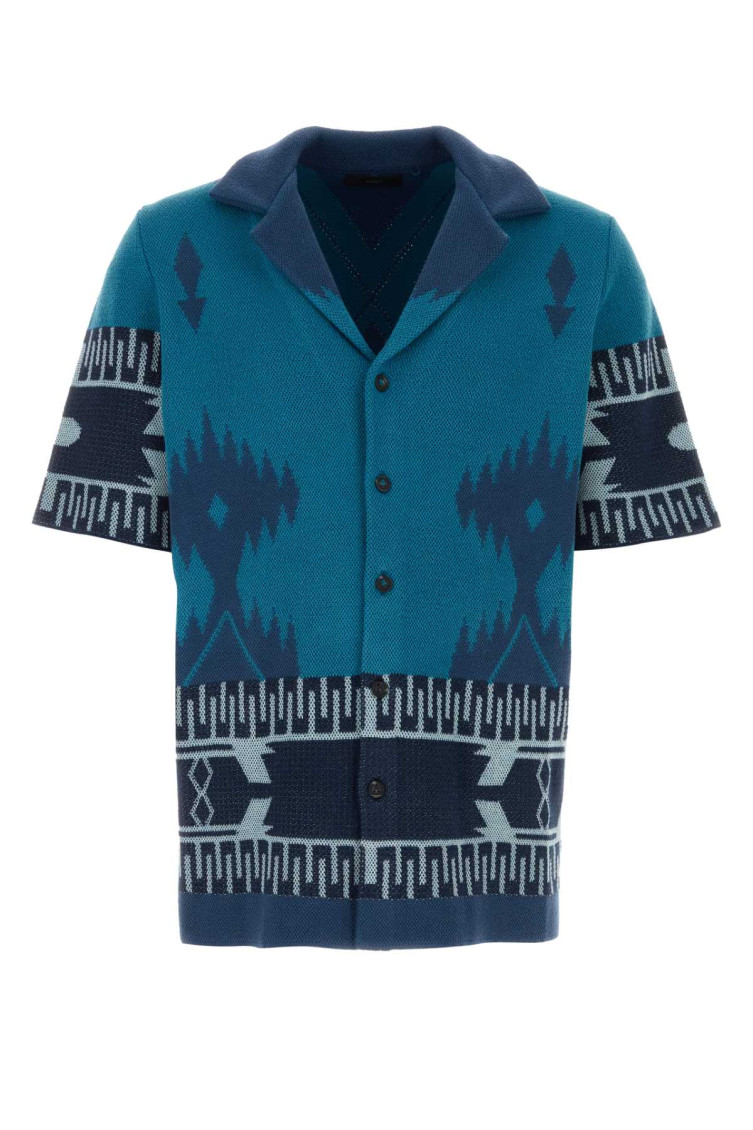 Alanui Camicia In Cotone Ricamato Uomo In Blue
