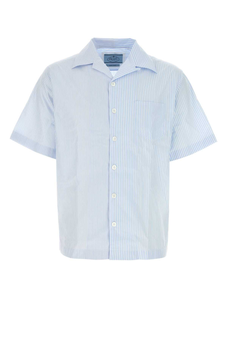 Prada Striped Cotton Camp Collar Shirt In Light Blue
