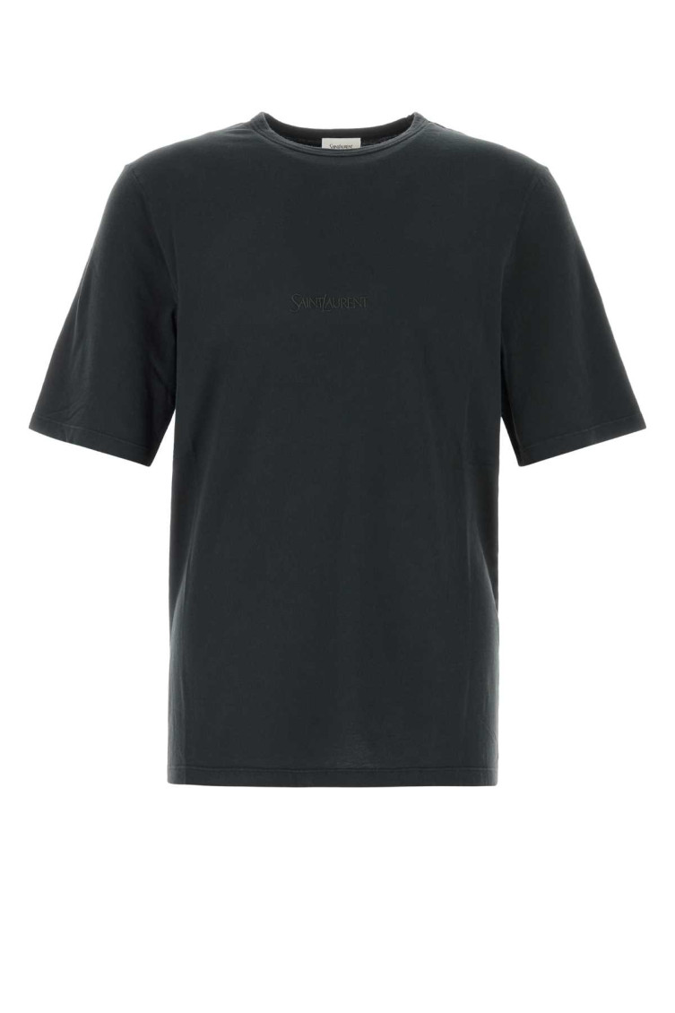Saint Laurent Washed-out Crewneck T-shirt In Black