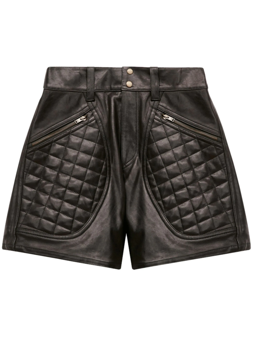 Isabel Marant Candice Mini Shorts In Quilted Leather In Black