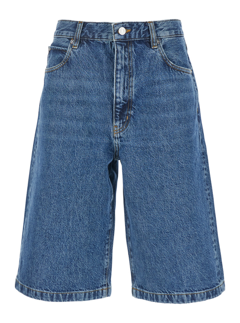 Frame 'the Boy Short'' Blue Shorts With Belt Loops In Denim Woman In Blue