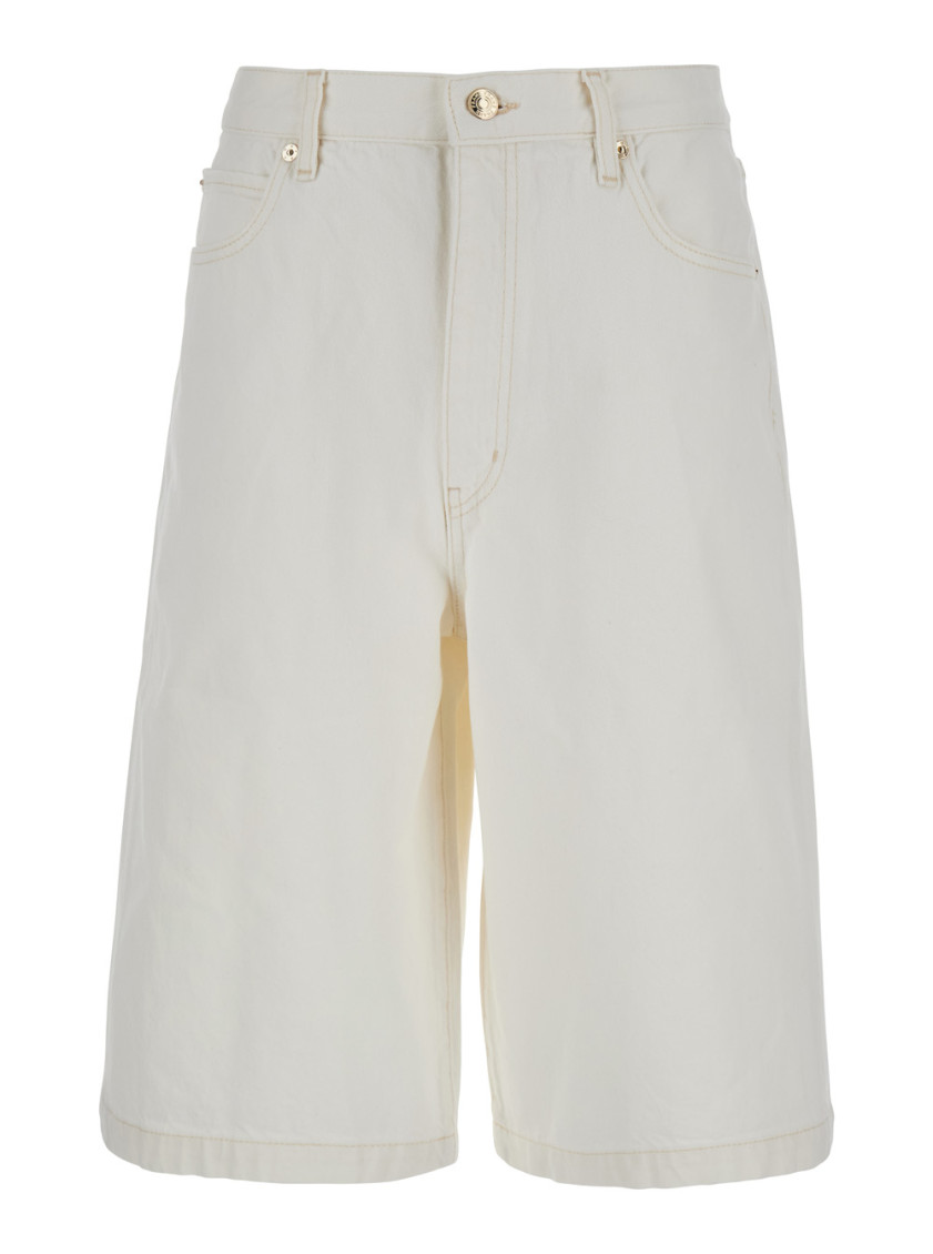 Frame Flared Denim Bermuda Shorts. In White
