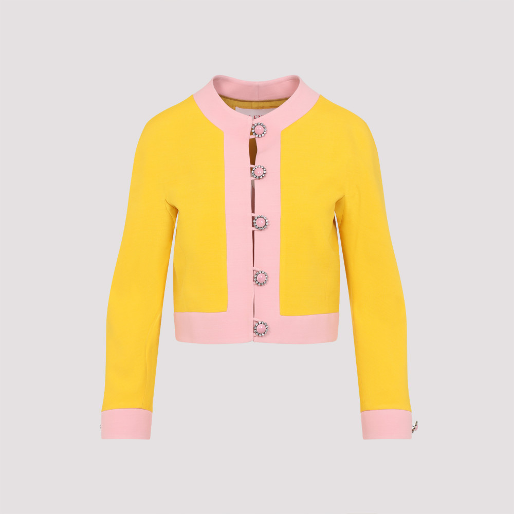 Valentino Bi-color Crystal Crepe Crop Jacket In Yellow