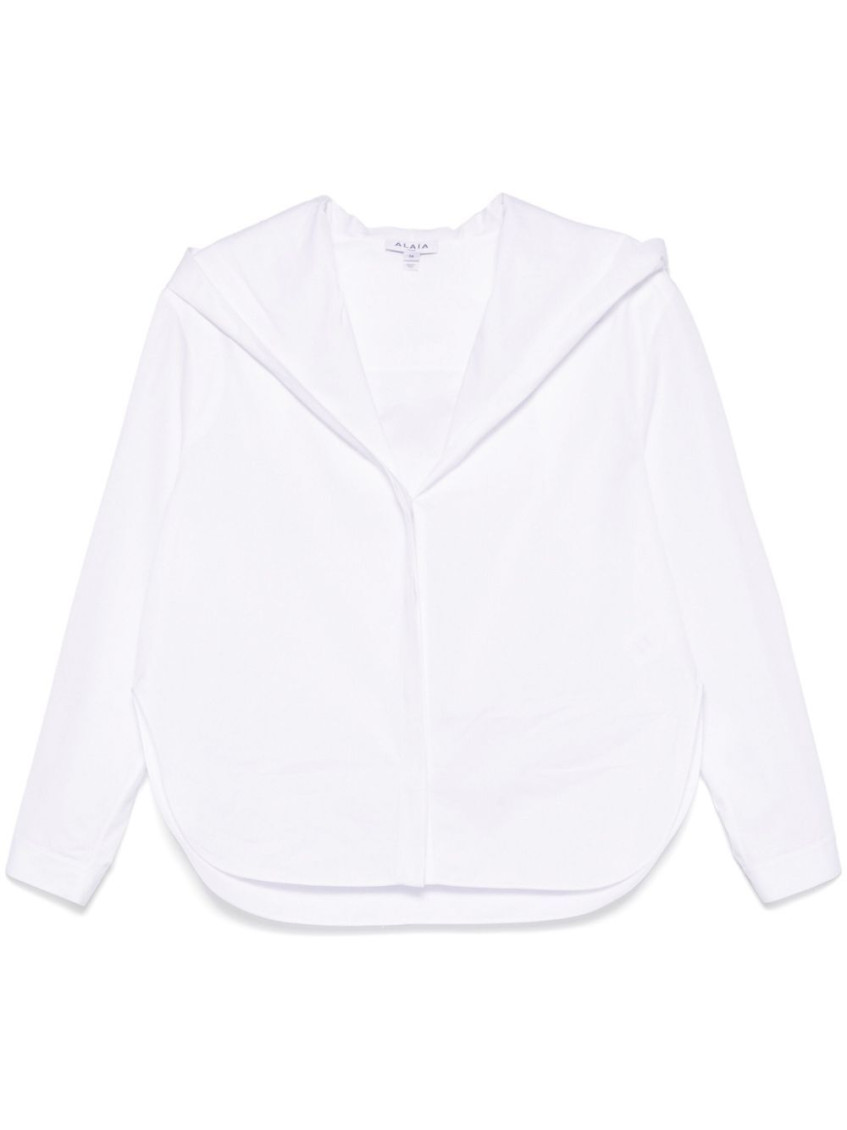 Alaïa Camicia Con Cappuccio In Popeline In White