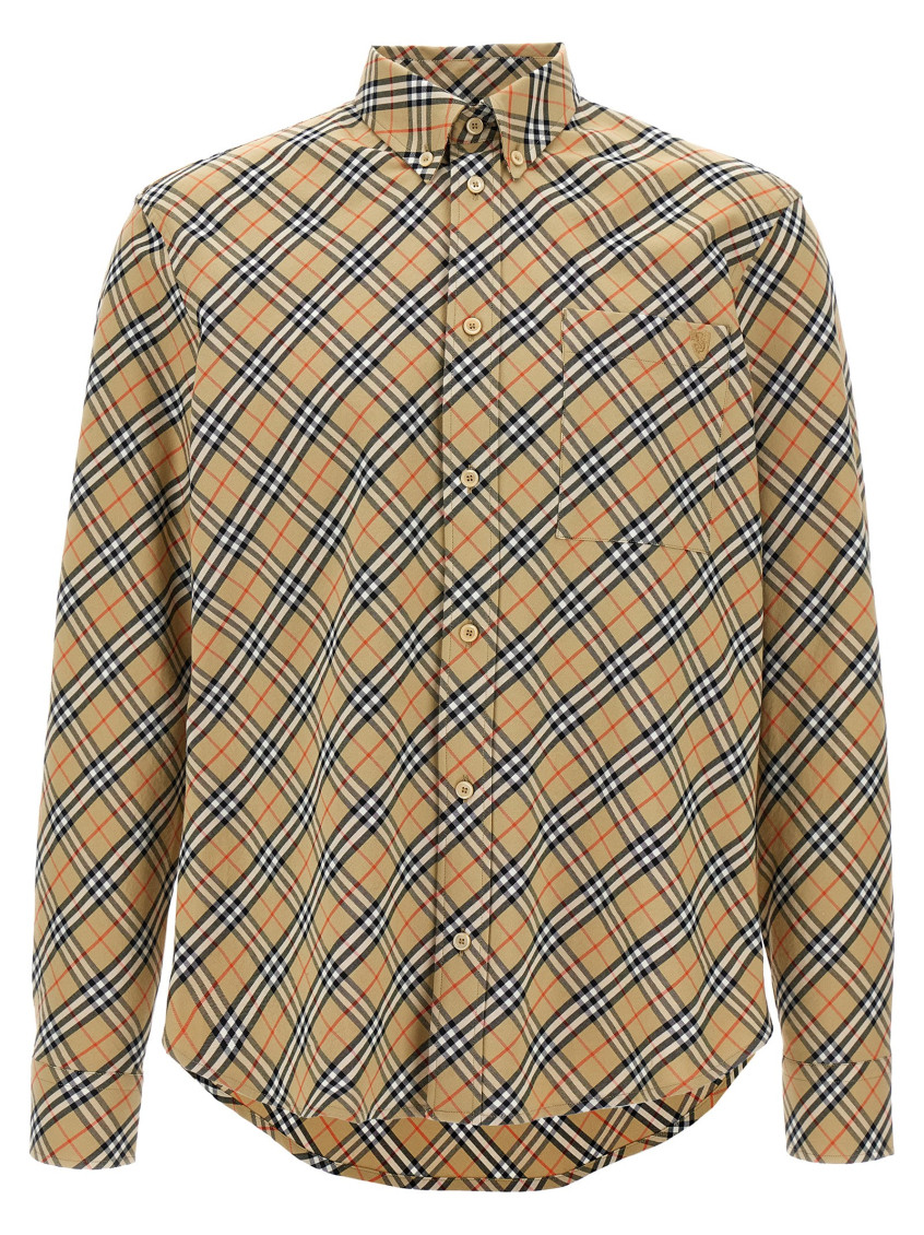 Burberry Cotton Check Shirt With Button-down Collar In Beige