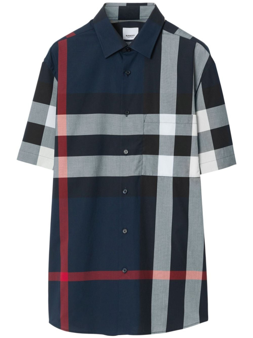 Burberry Blue Checked Cotton Shirt In Blue