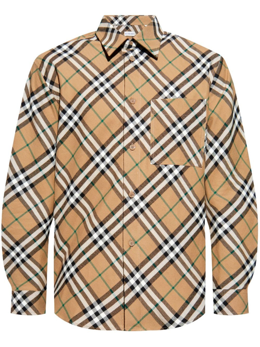 Burberry Check Print Cotton Shirt In Brown