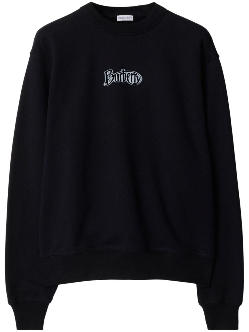 Burberry Black Logo Cotton Blend Sweatshirt In Black