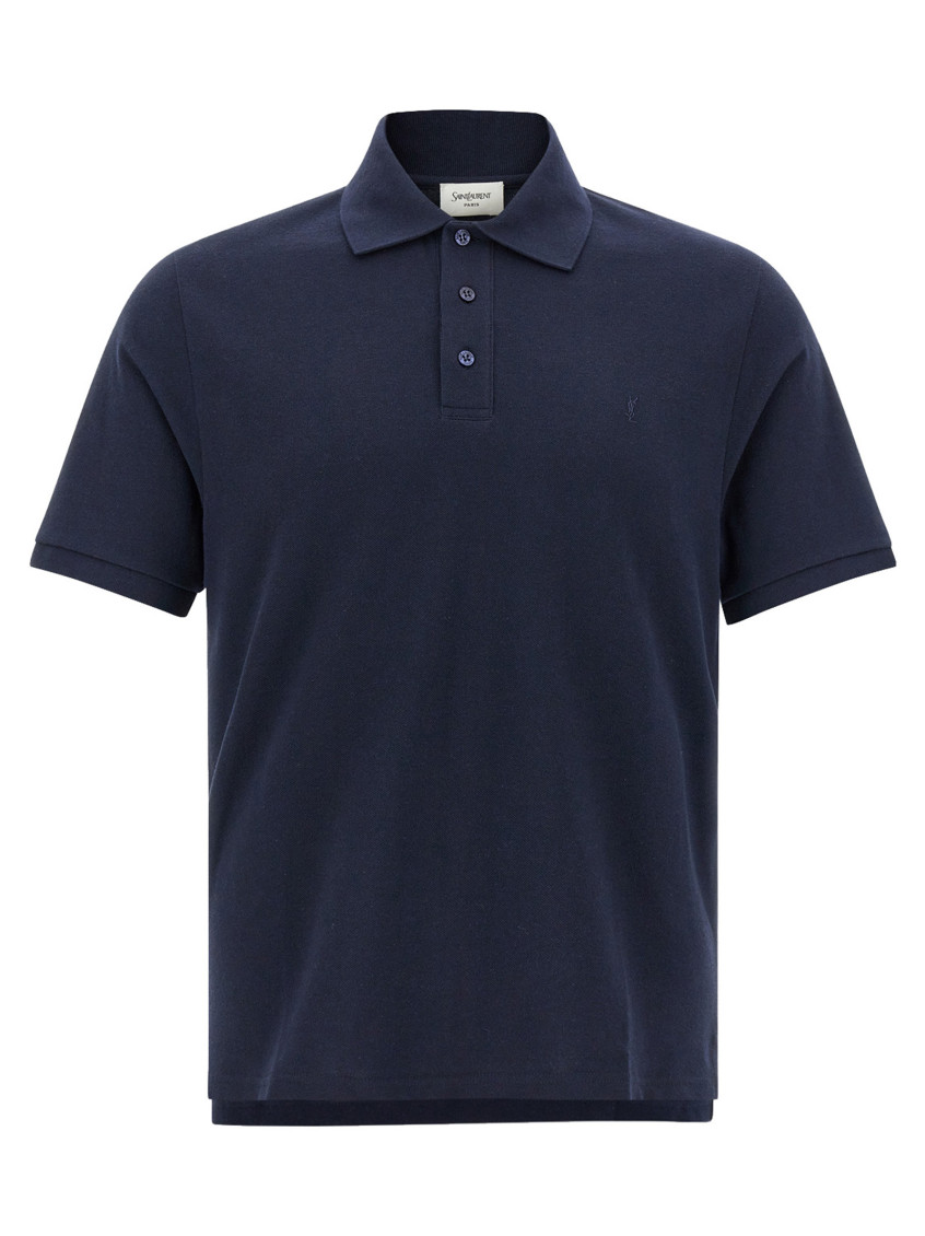Saint Laurent Navy Blue Logo Polo In Blue