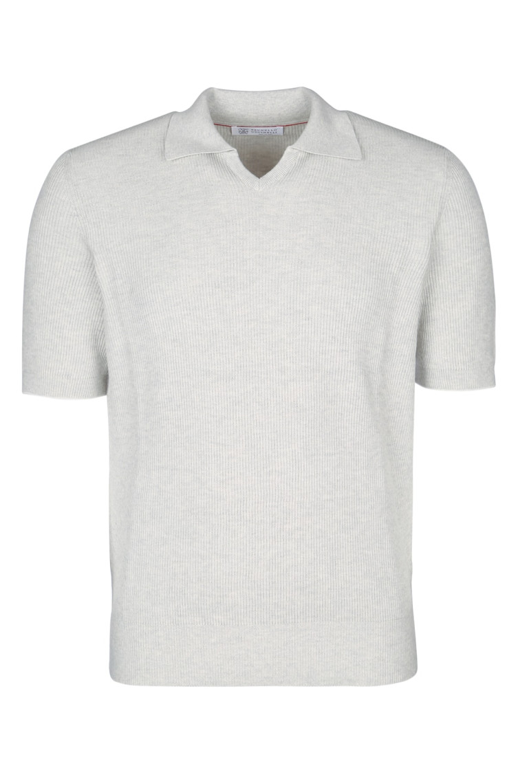 Brunello Cucinelli Cotton Knit Polo Shirt In Light Grey