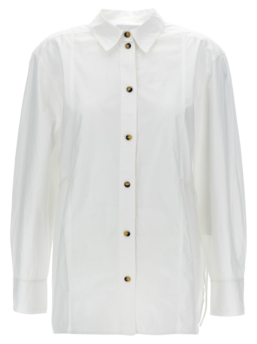 Ganni Lace-up Shirt With Adjustable Waist Tie In White