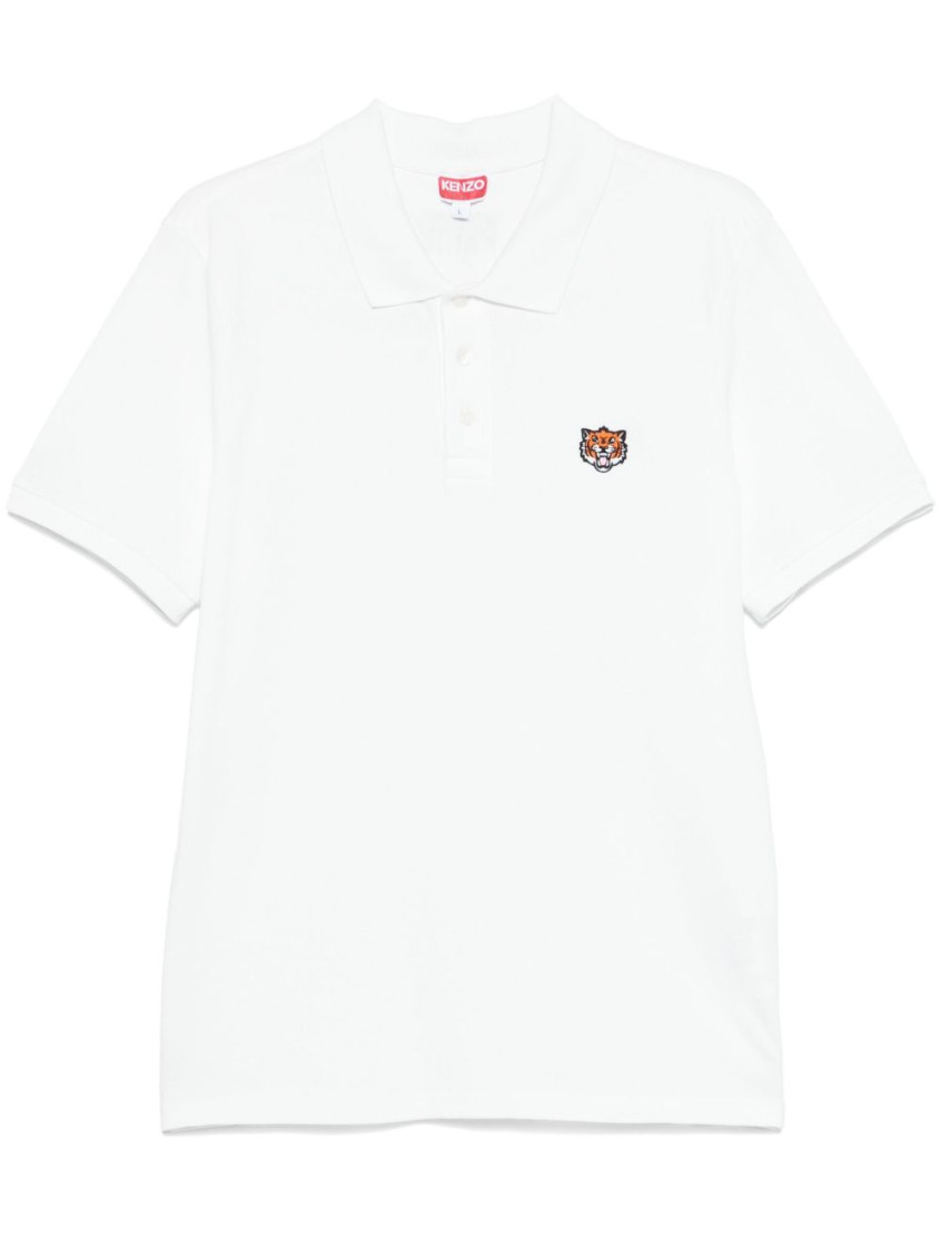 Kenzo White Crewneck T-shirt With Logo Patch On The Front In Cotton Man In White