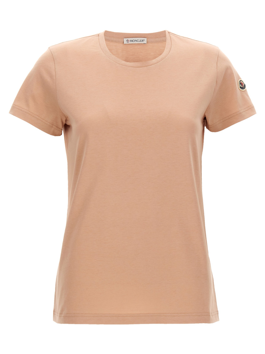 Moncler Cotton Jersey T-shirt With Felt Logo Patch In Pink