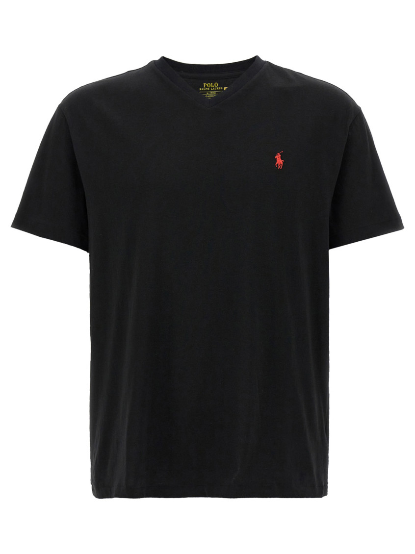 Polo Ralph Lauren Black Crewneck T-shirt With Pony Embroidery On The Front In Black