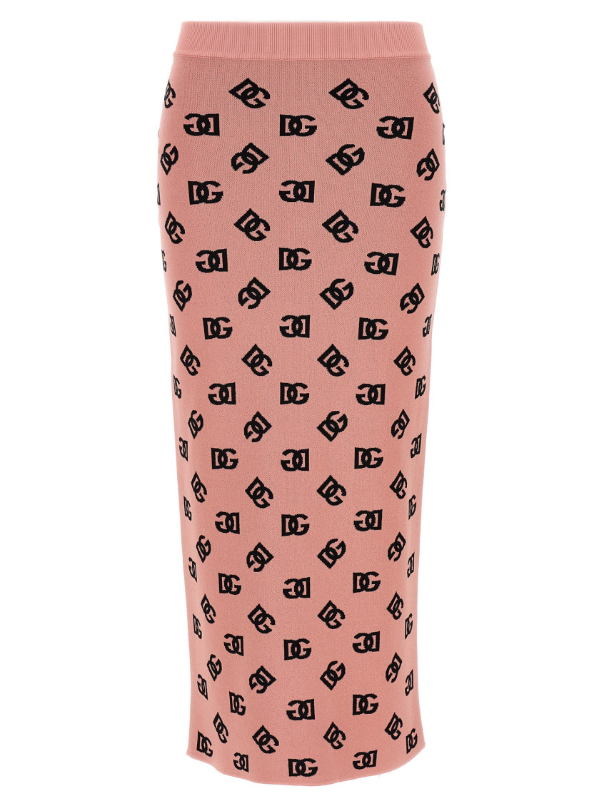 Dolce & Gabbana High-waist Sheath Skirt With Dg Jacquard Logo In Pink