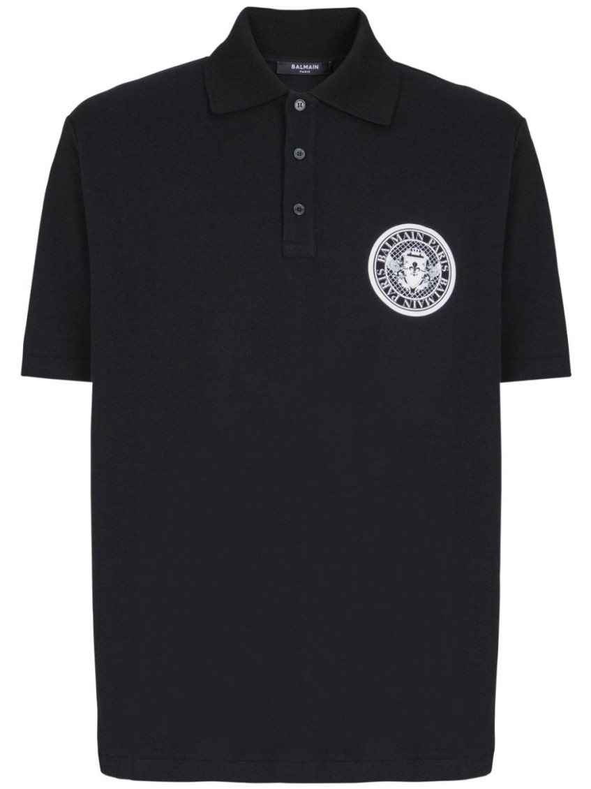 Balmain 'coin' Polo Shirt With Polo Collar In Black