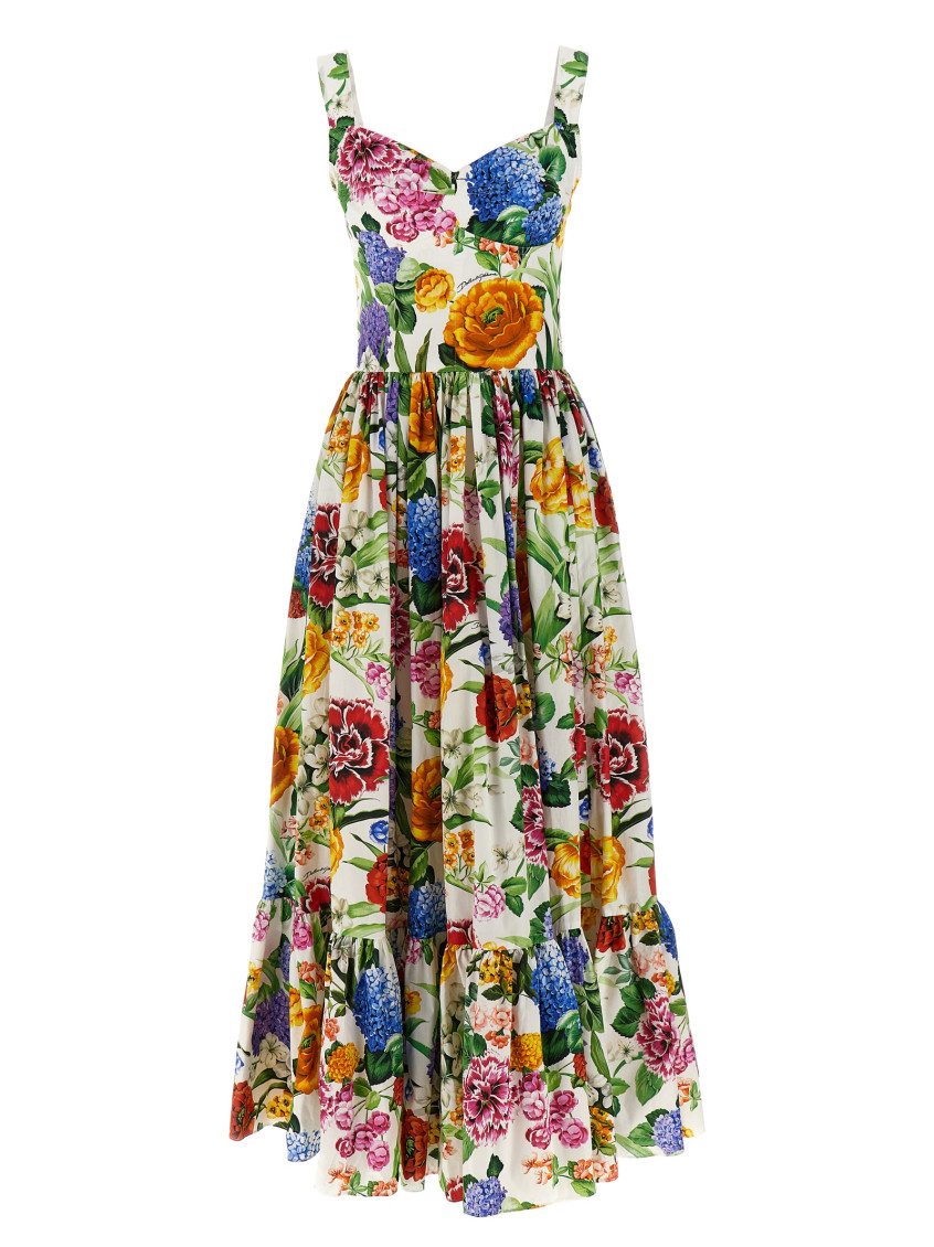 Dolce & Gabbana Multicolor Long Dress With All-over Floral Print In Cotton Woman In Multicolor