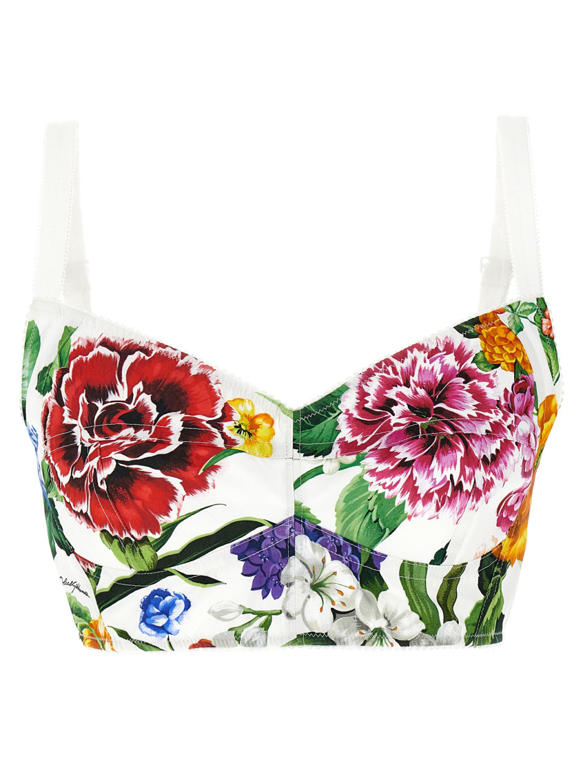 Dolce & Gabbana Multicolor Top With All-over Floral Motif And Adjustable Shoulder Straps In Cotton Blend Woman In Multicolor