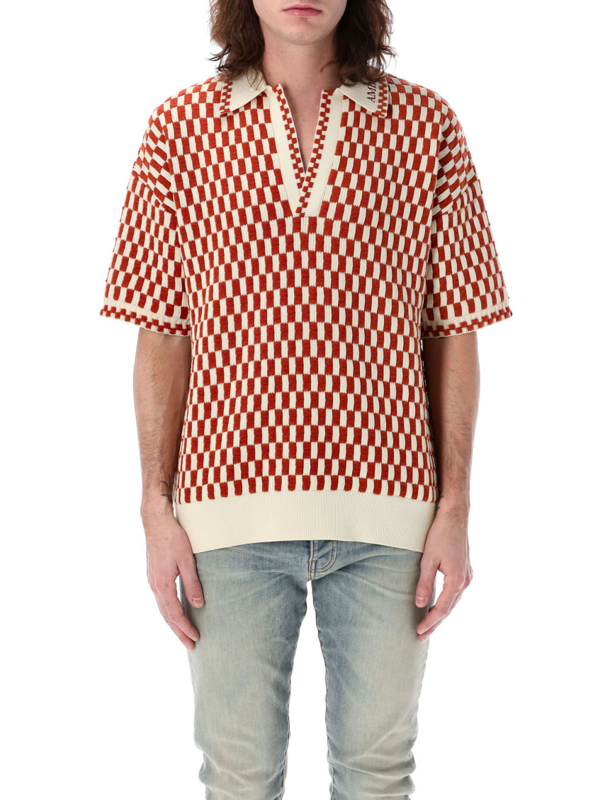 Amiri Orange Checkered Oversized Polo In Orange
