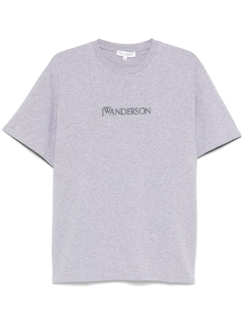 Jw Anderson Grey Crewneck T-shirt With Logo Embroidery On The Front In Light Grey